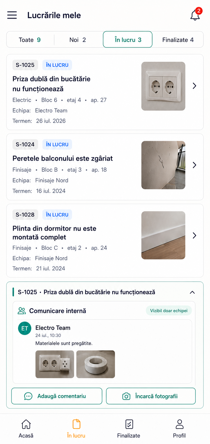 Ecranul complet PUNTEA pentru Executant
